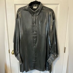 Kaffe Silver KAmille Oversized Tunic Shirt, Size 42